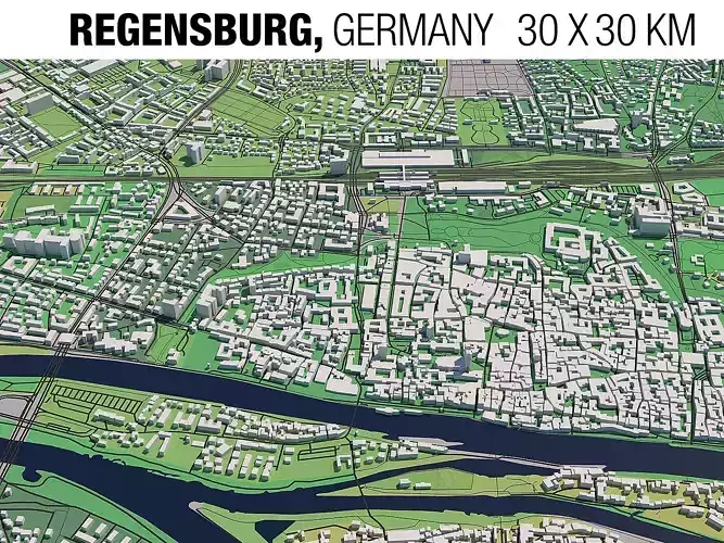 Regensburg Germany 30x30km 3D City Map