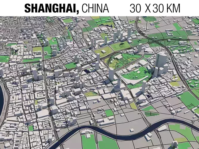 Shanghai China 30x30km 3D City Map 3D model