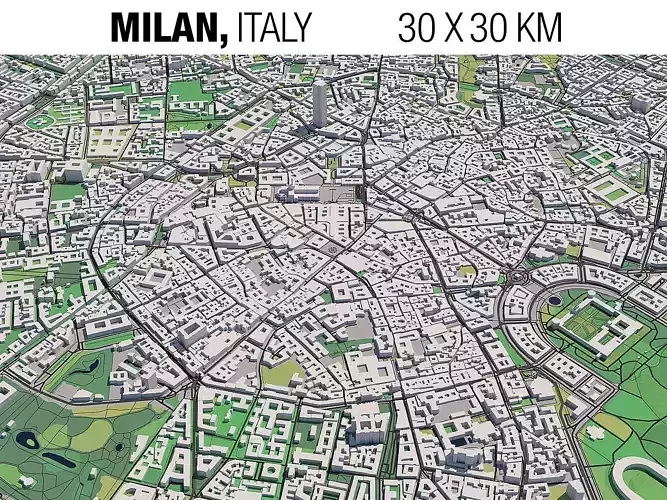 Milan Italy 30x30km 3D City Map