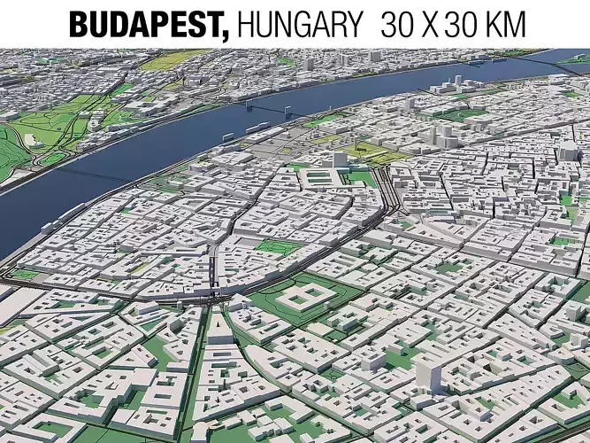 Budapest Hungary 30x30km 3D City Map