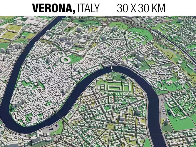 Verona Italy 30x30km 3D City Map