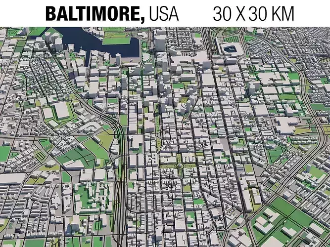 Baltimore Maryland USA 30x30km 3D City Map 3D model
