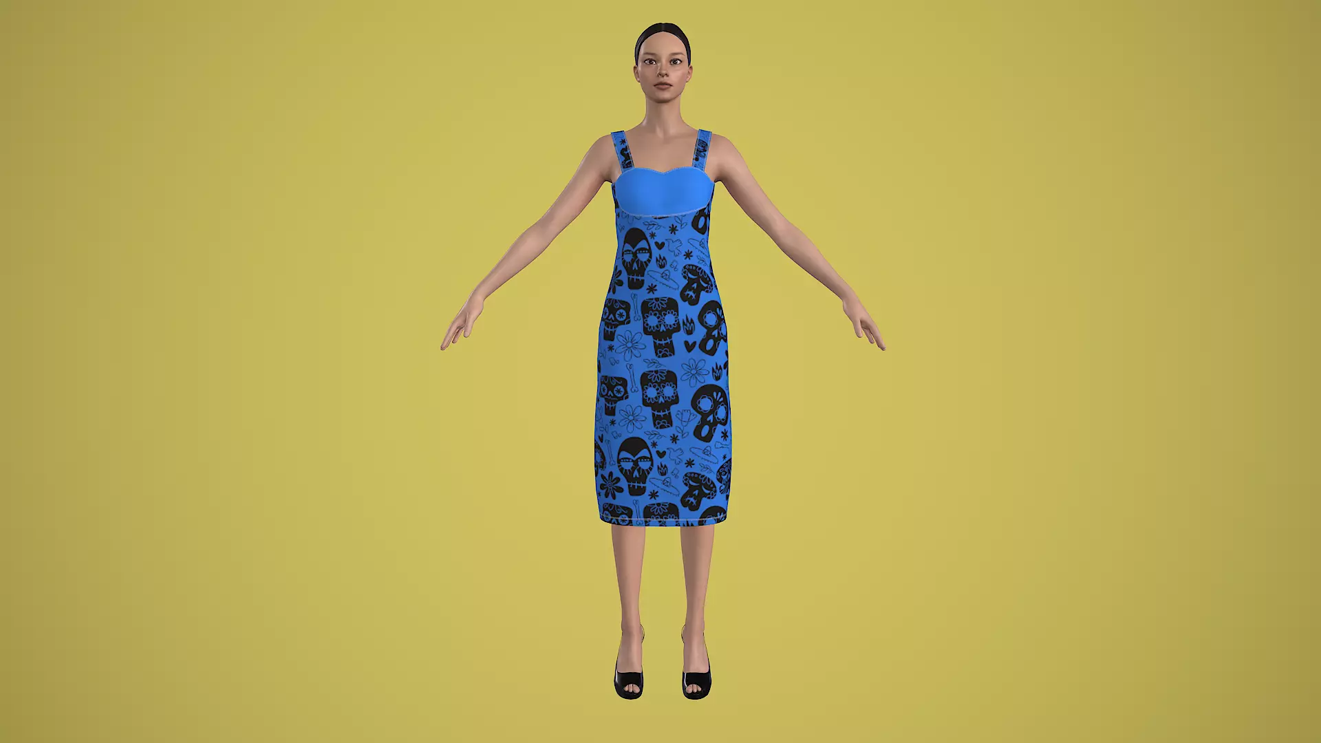 outfit set with Blue Mexican skull pattern 1 piece 3D model | CGTrader