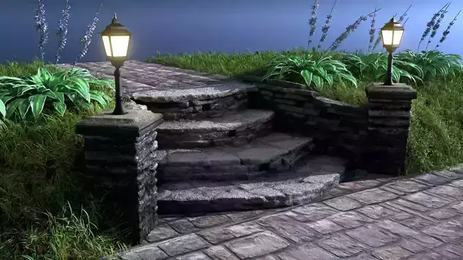 Flagstone Entrance Stairs 3D model
