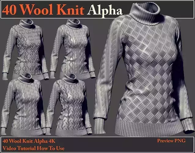 40 Wool Knit Alpha Maps 4K - Video How To Use Texture