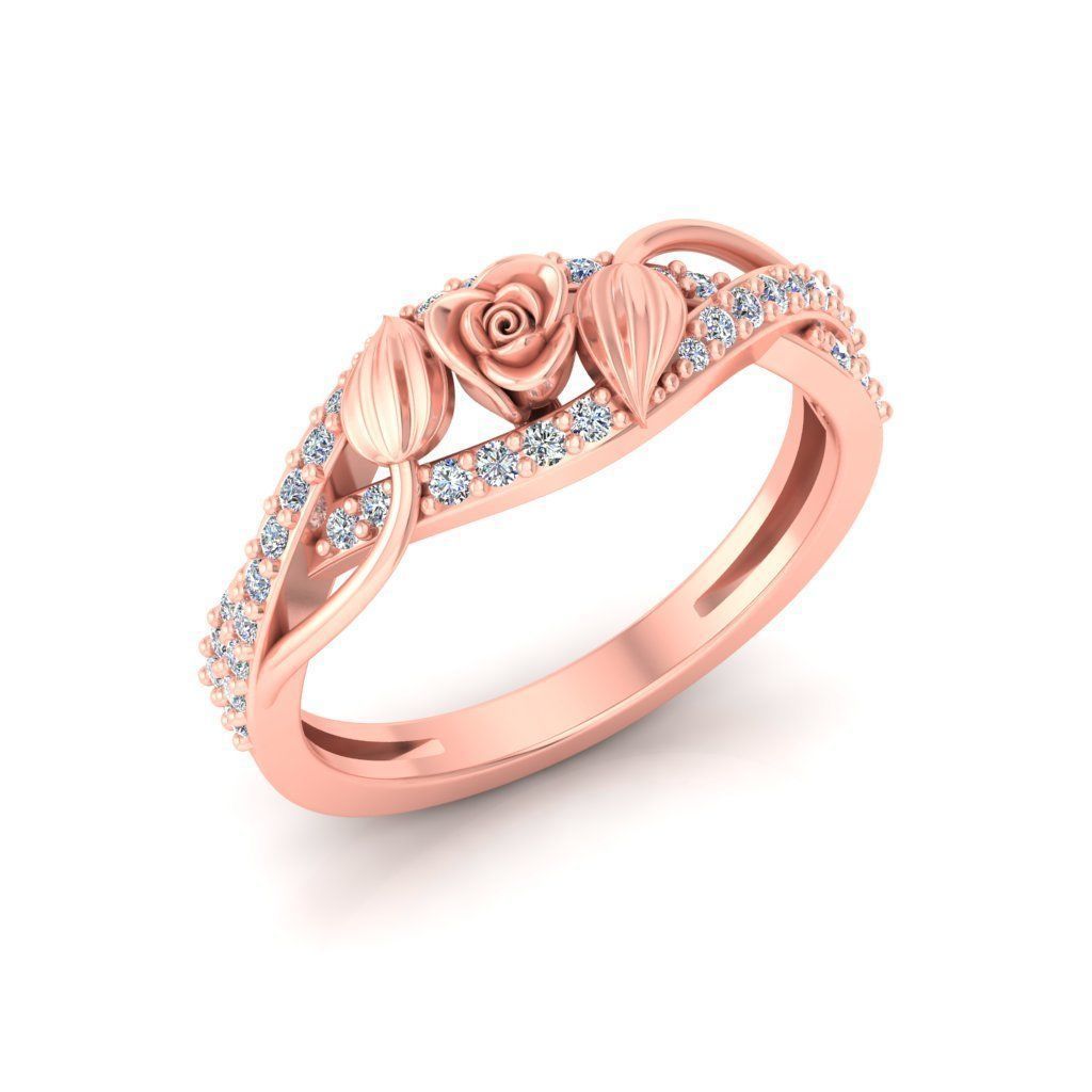 Solitaire Engagement Rose Ring Propose Rose Rings 3D print model_7
