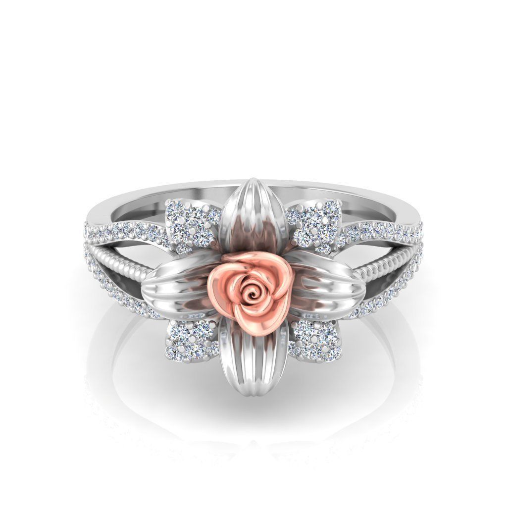 Solitaire Engagement Rose Ring Propose Rose Rings 3D print model_1