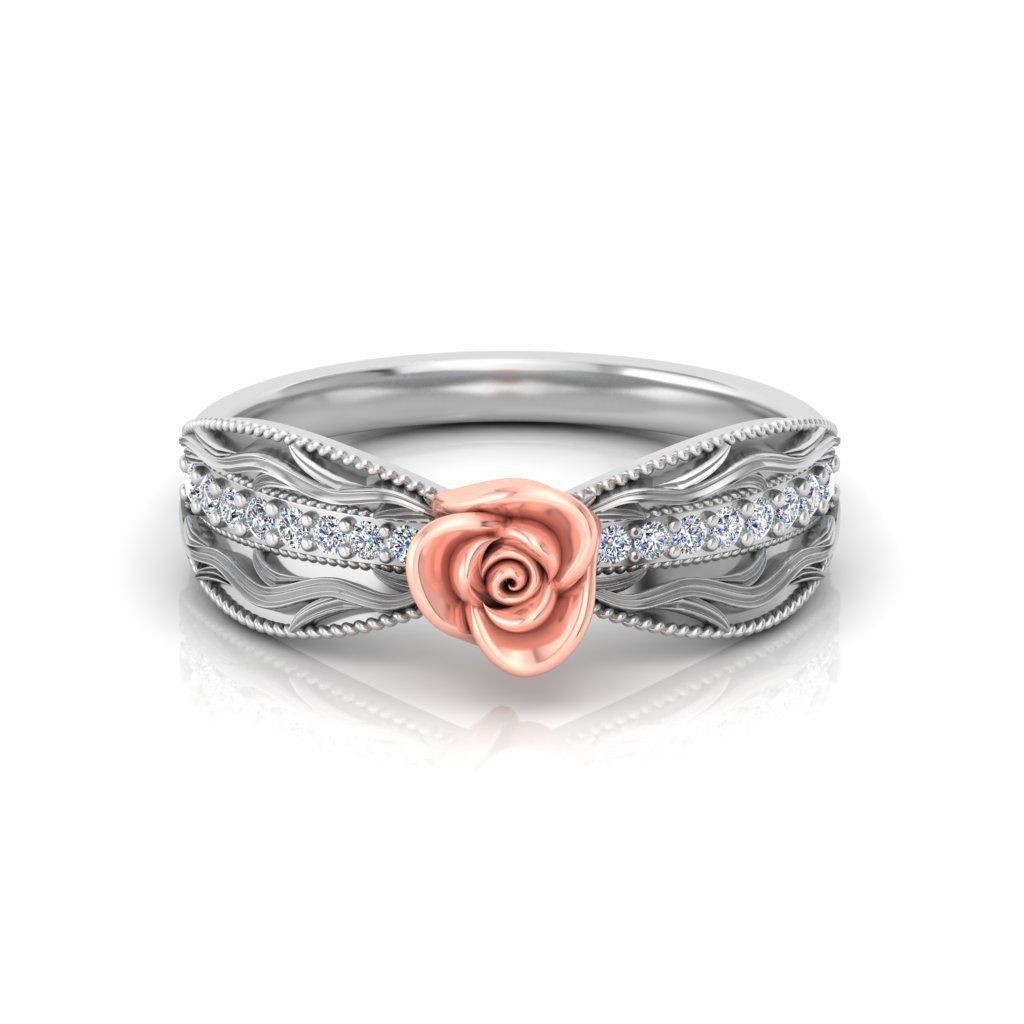 Solitaire Engagement Rose Ring Propose Rose Rings 3D print model_1