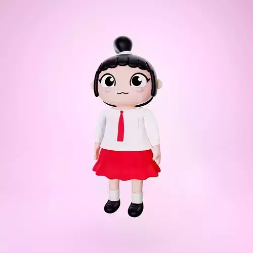 3d school girl chibi character