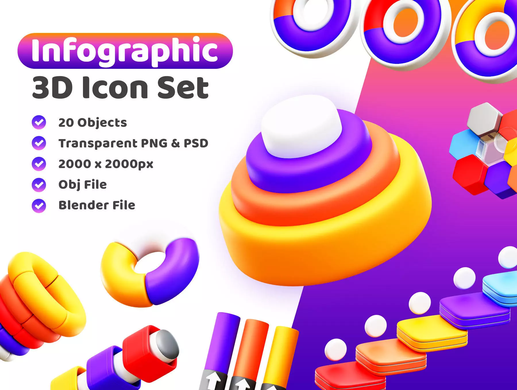 Infographic Icon Pack 3D Model Low-poly 3D model_0