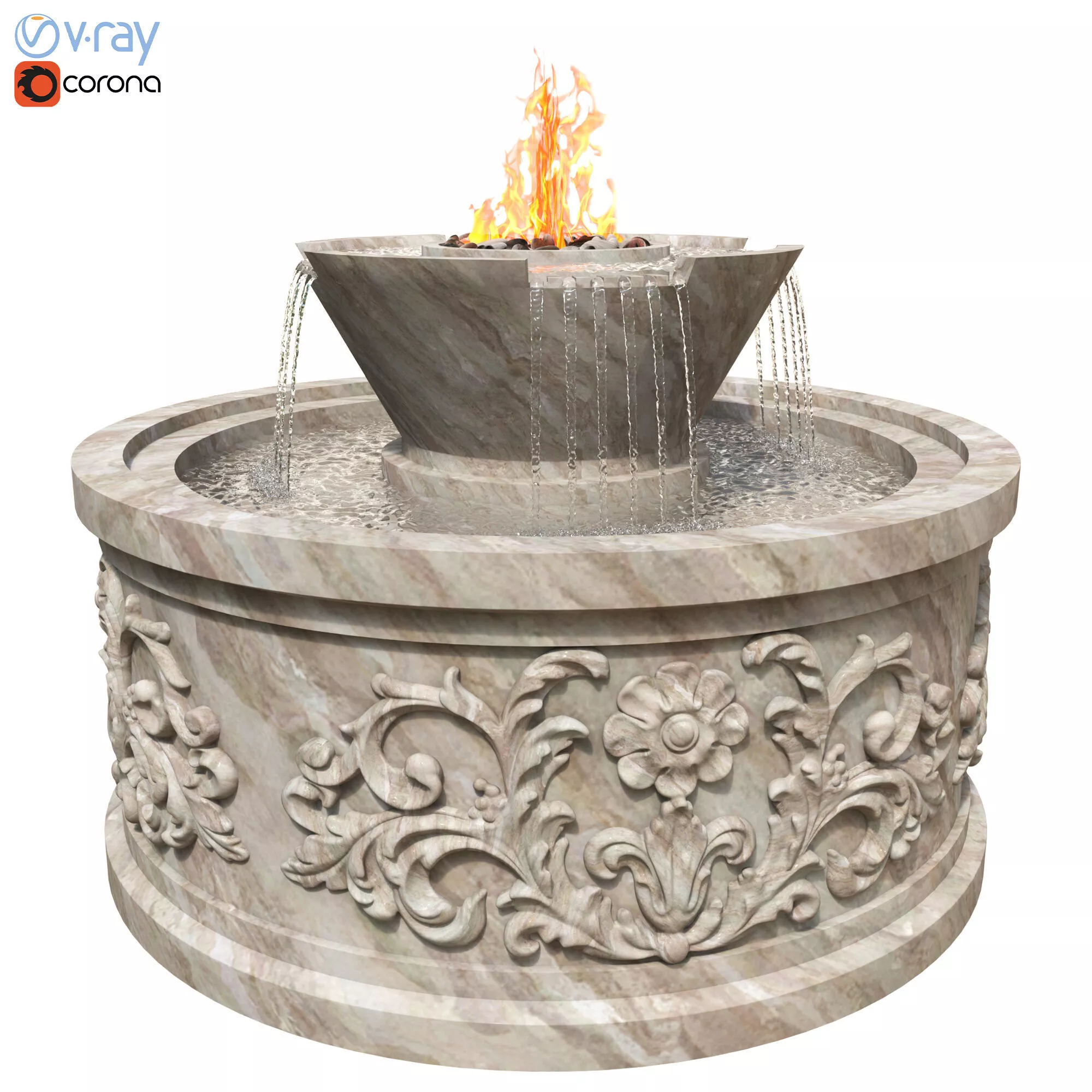 Classic Stone Fountain and Fire pit 3D model
