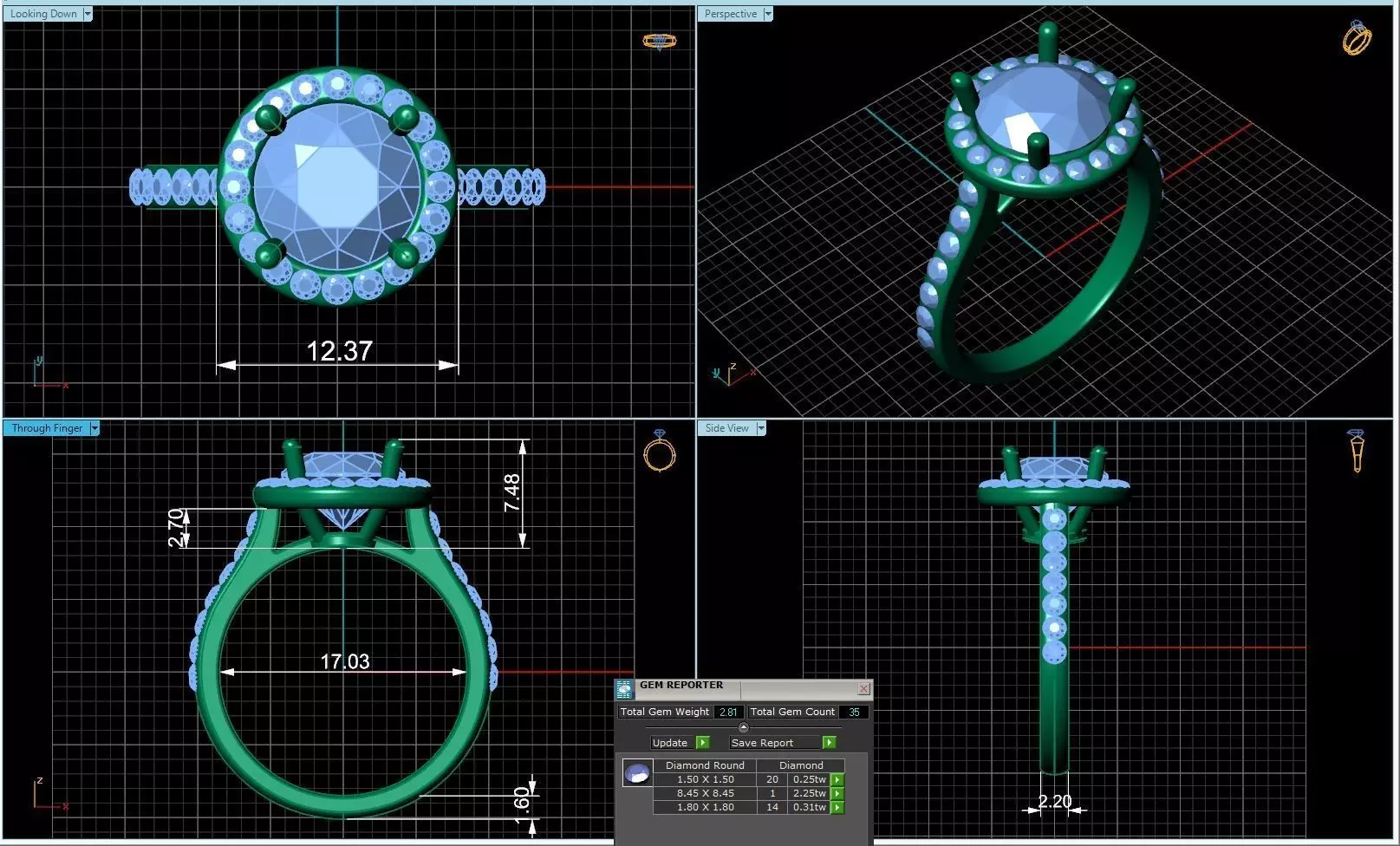 round halo engagement ring 3D print model_0