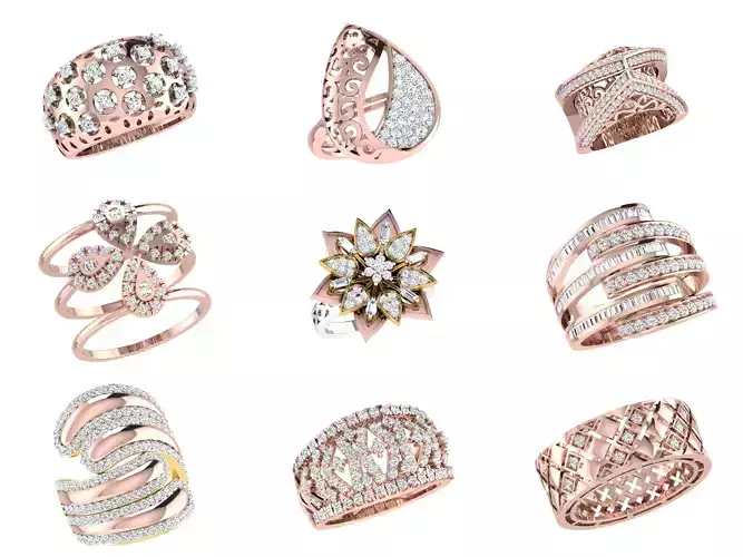 45 Solitaire Engagement Wedding Women Ring Renders Details 3D Model Collection