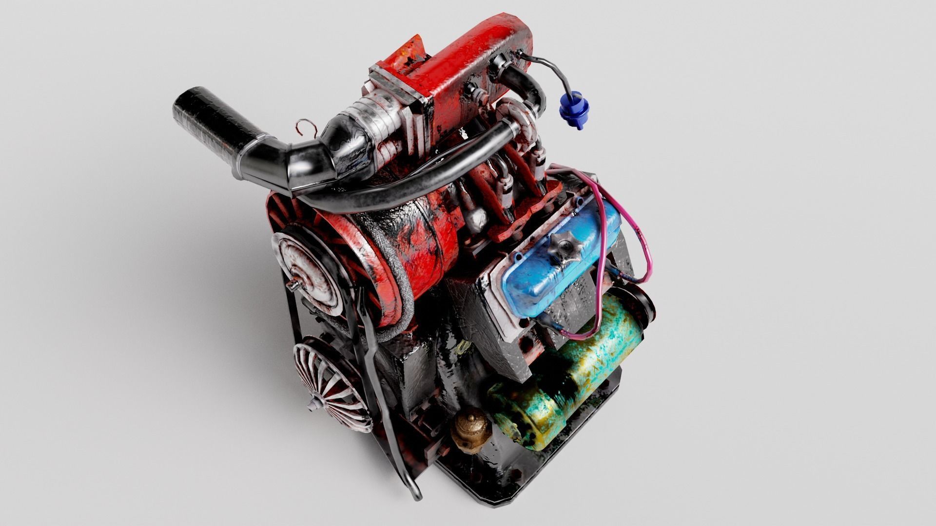 Old rusty vintage car engine vehicle part al5 Low-poly 3D model_8