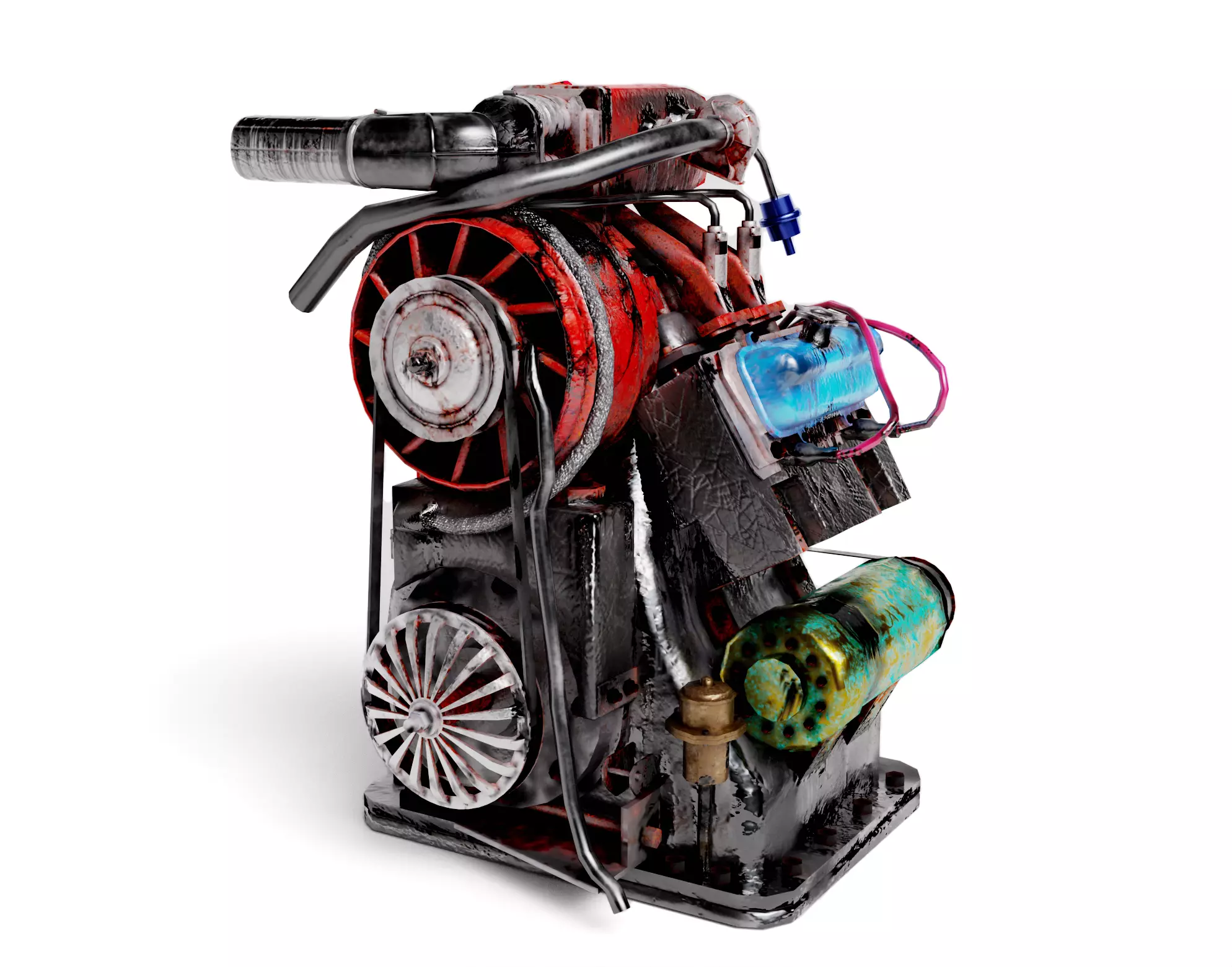 Old rusty vintage car engine vehicle part al5 Low-poly 3D model_0