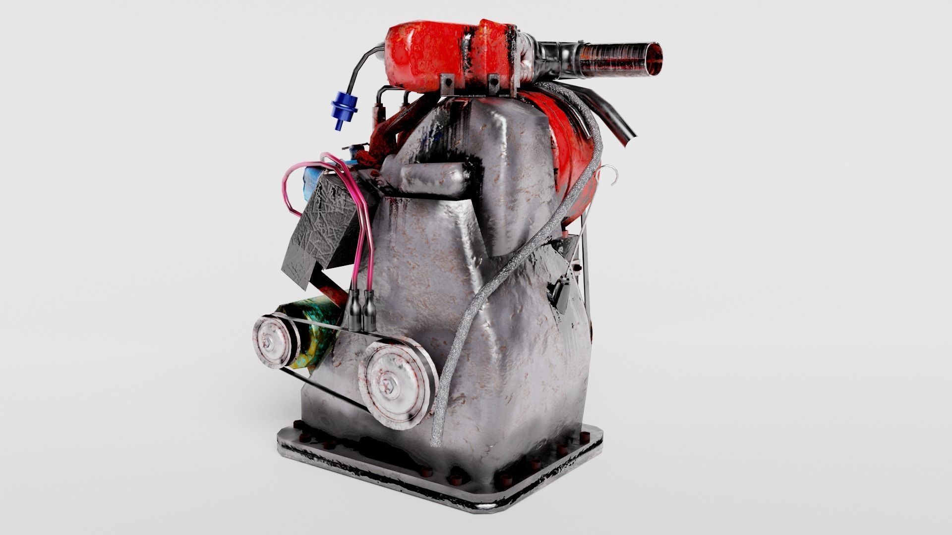 Old rusty vintage car engine vehicle part al5 Low-poly 3D model_2