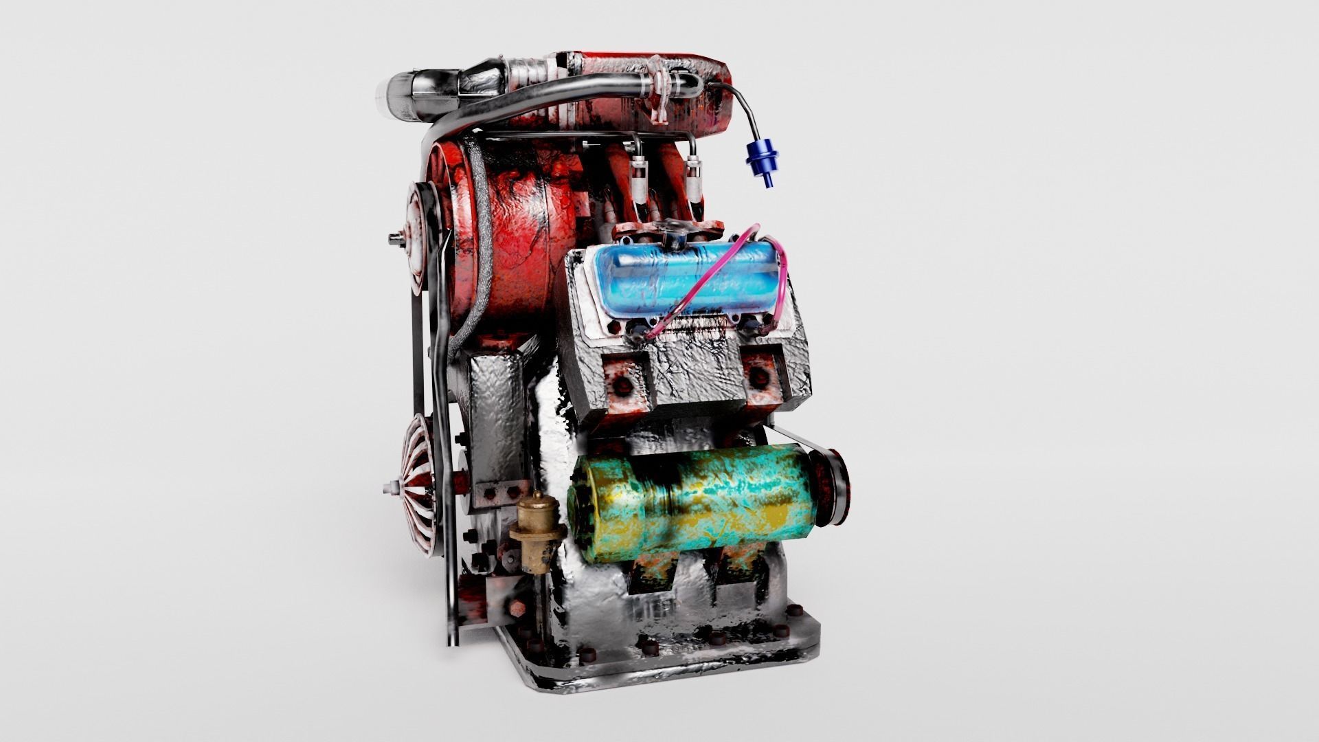 Old rusty vintage car engine vehicle part al5 Low-poly 3D model_1