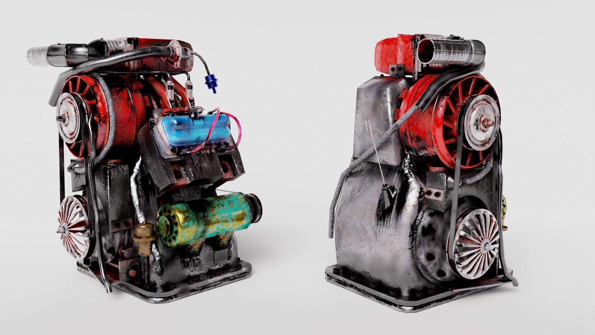 Old rusty vintage car engine vehicle part al5 Low-poly 3D model_6