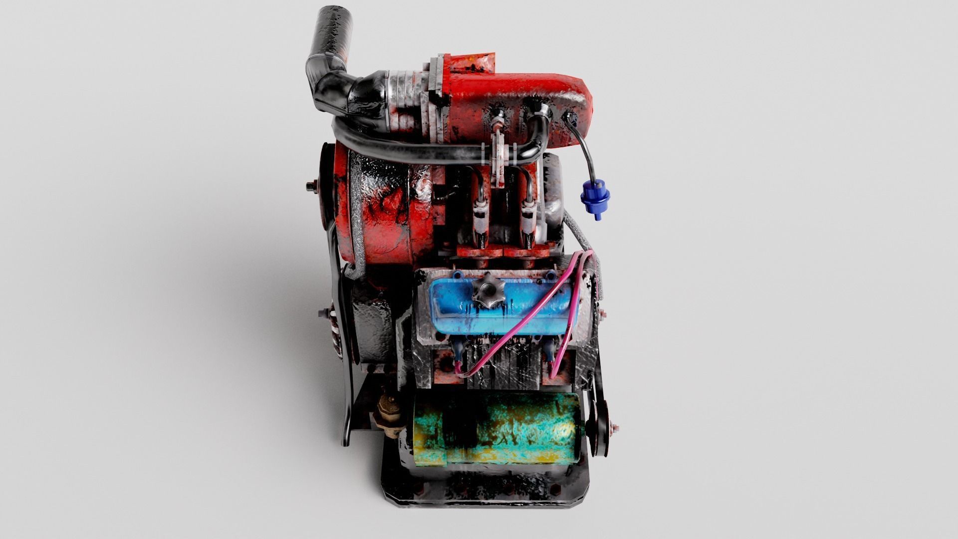 Old rusty vintage car engine vehicle part al5 Low-poly 3D model_9