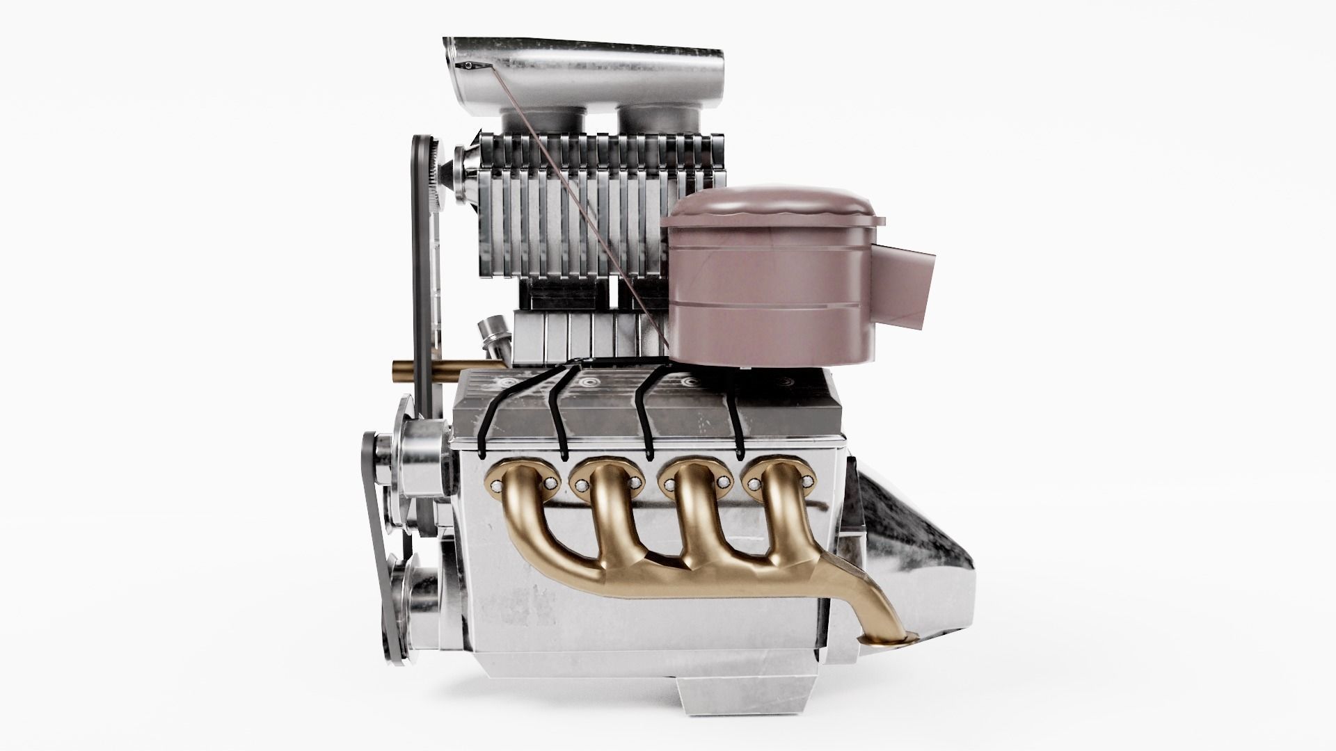 vintage car engine V8 turbocharged vehicle part da1 Low-poly 3D model_2