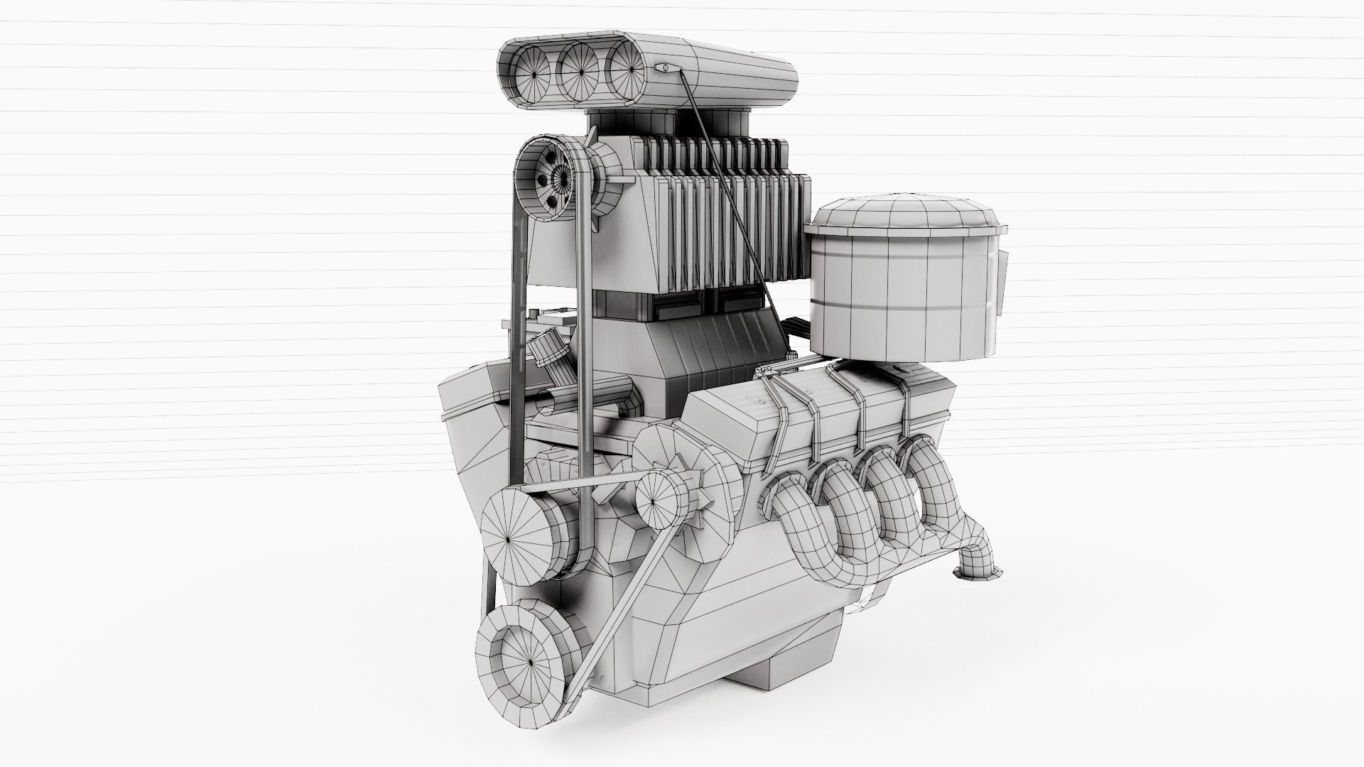 vintage car engine V8 turbocharged vehicle part da1 Low-poly 3D model_9