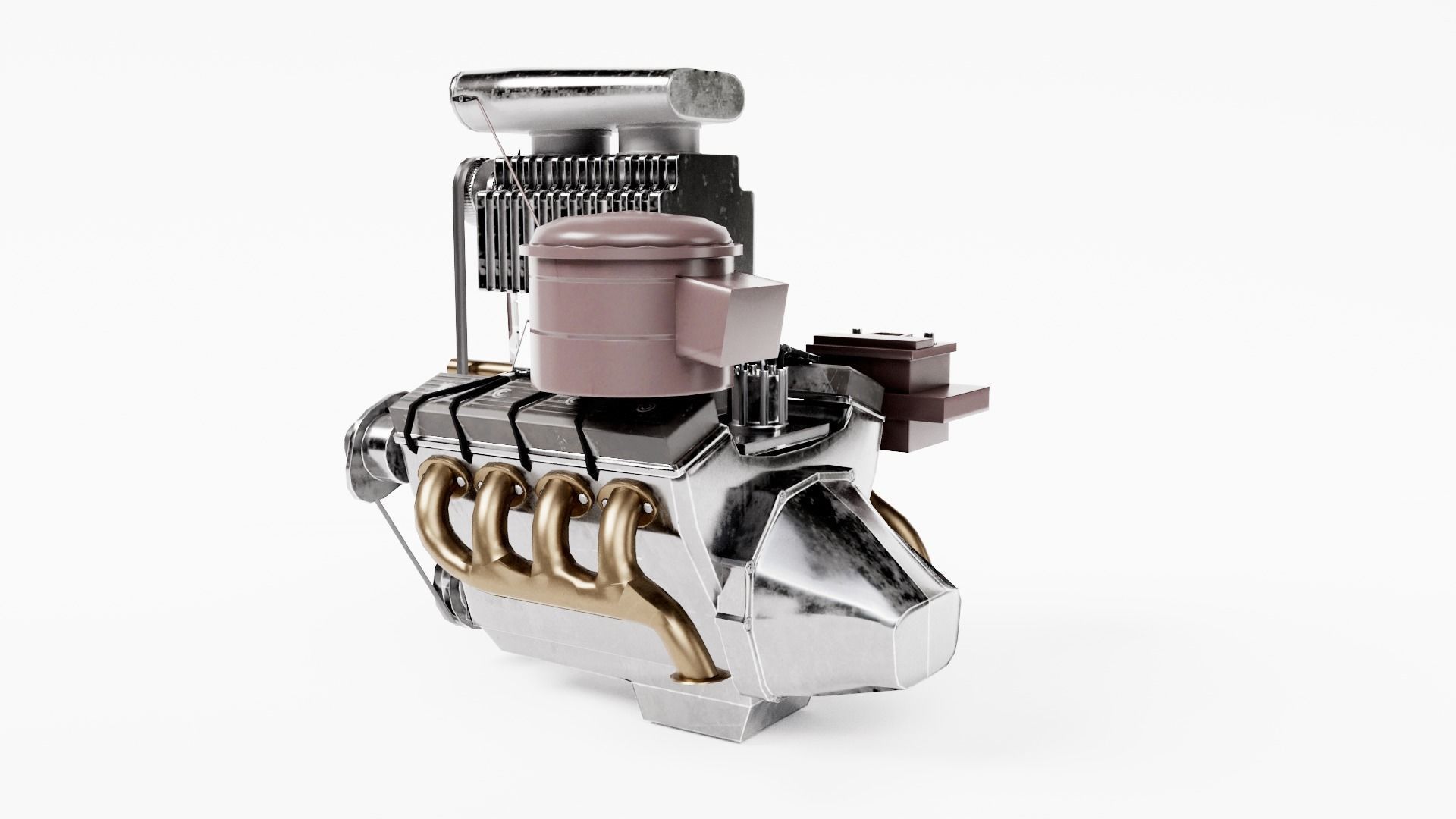 vintage car engine V8 turbocharged vehicle part da1 Low-poly 3D model_5