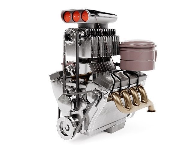 vintage car engine V8 turbocharged  vehicle part da1 Low-poly 3D model