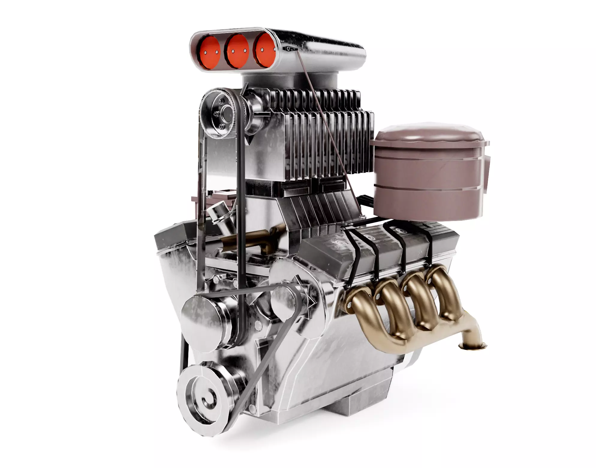 vintage car engine V8 turbocharged vehicle part da1 Low-poly 3D model_0