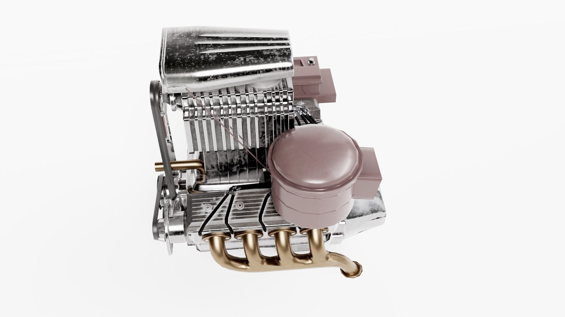 vintage car engine V8 turbocharged vehicle part da1 Low-poly 3D model_6