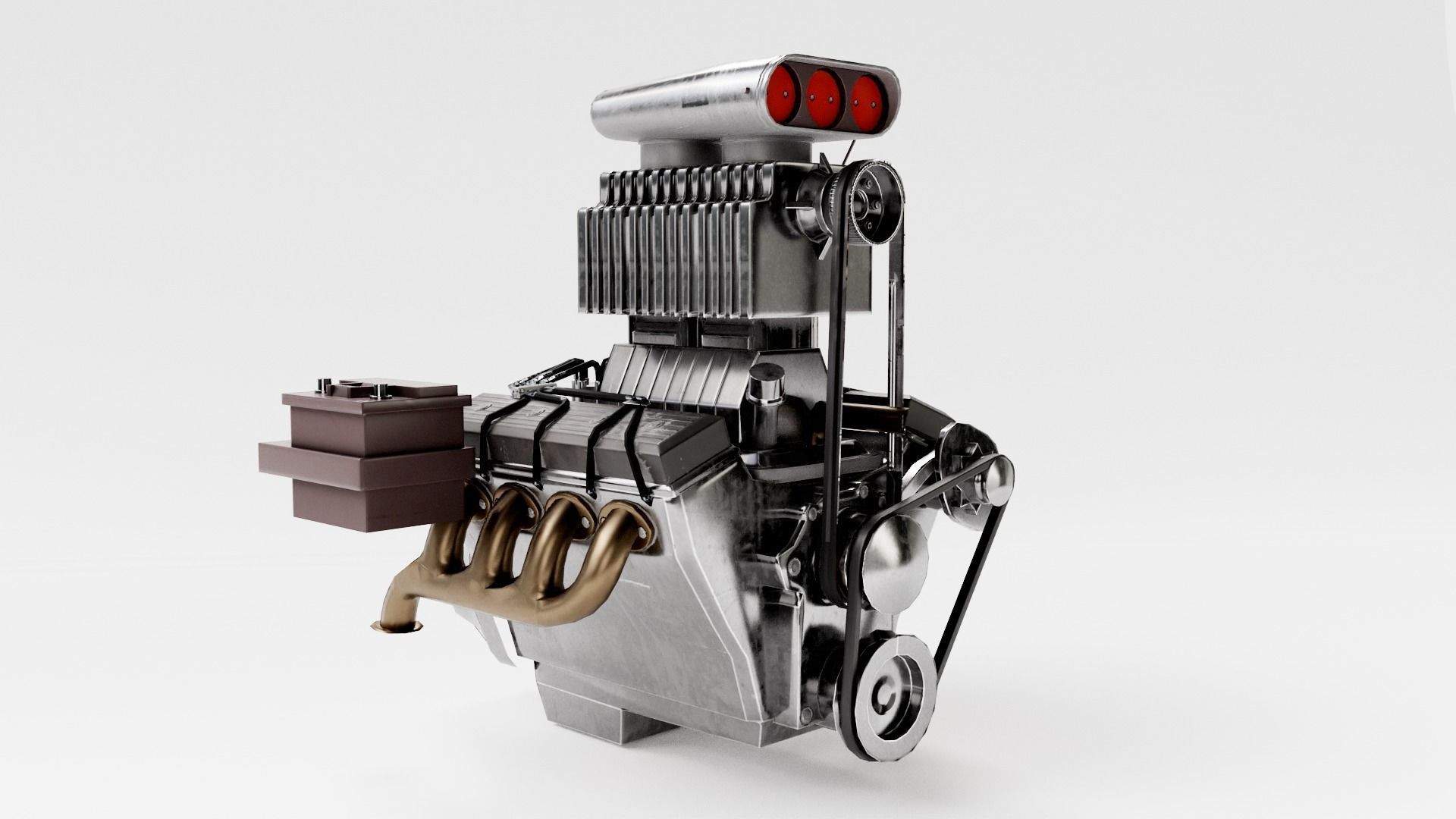 vintage car engine V8 turbocharged vehicle part da1 Low-poly 3D model_3