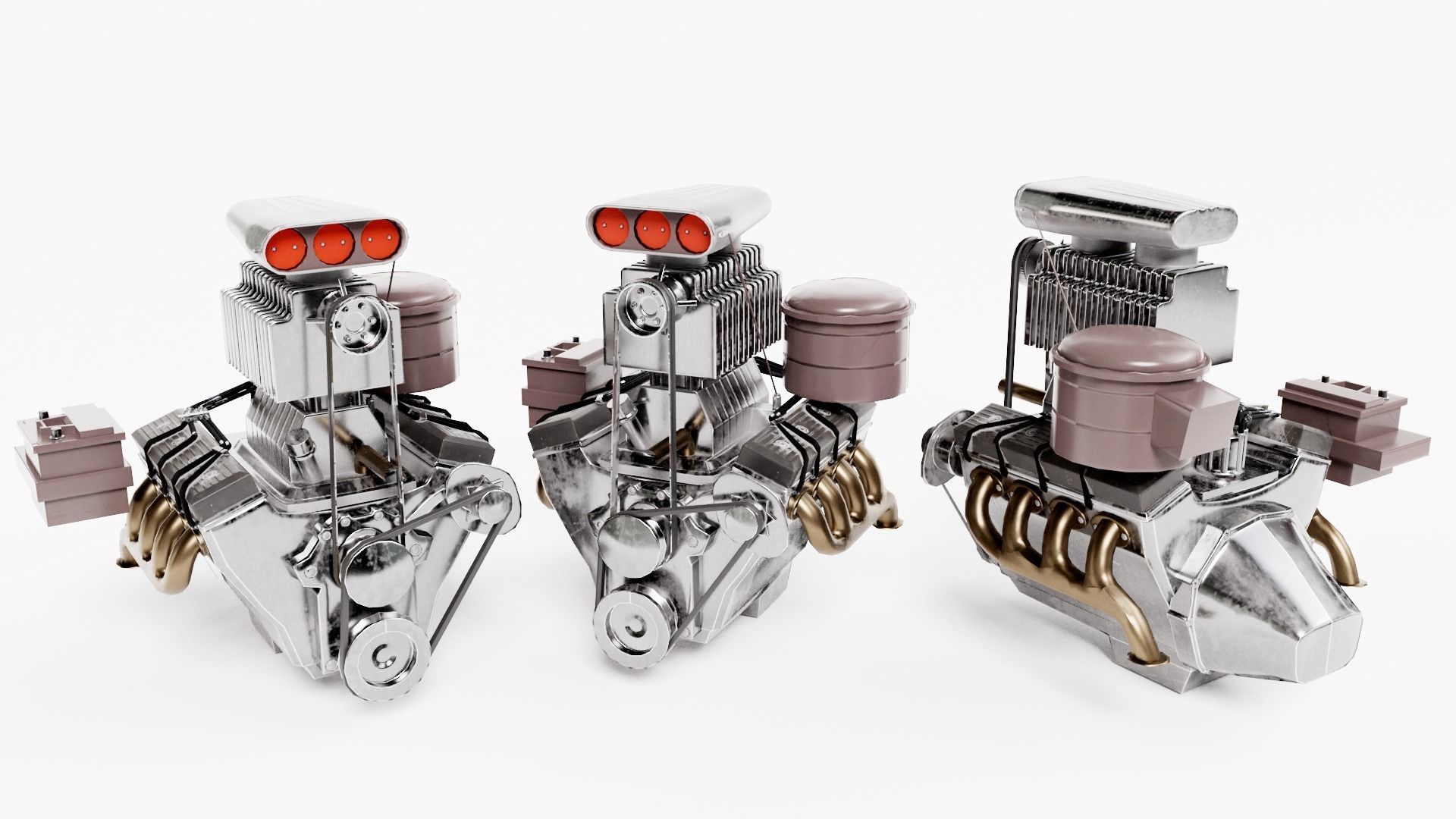 vintage car engine V8 turbocharged vehicle part da1 Low-poly 3D model_8