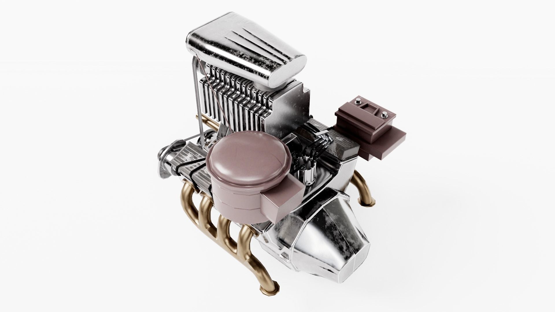 vintage car engine V8 turbocharged vehicle part da1 Low-poly 3D model_7
