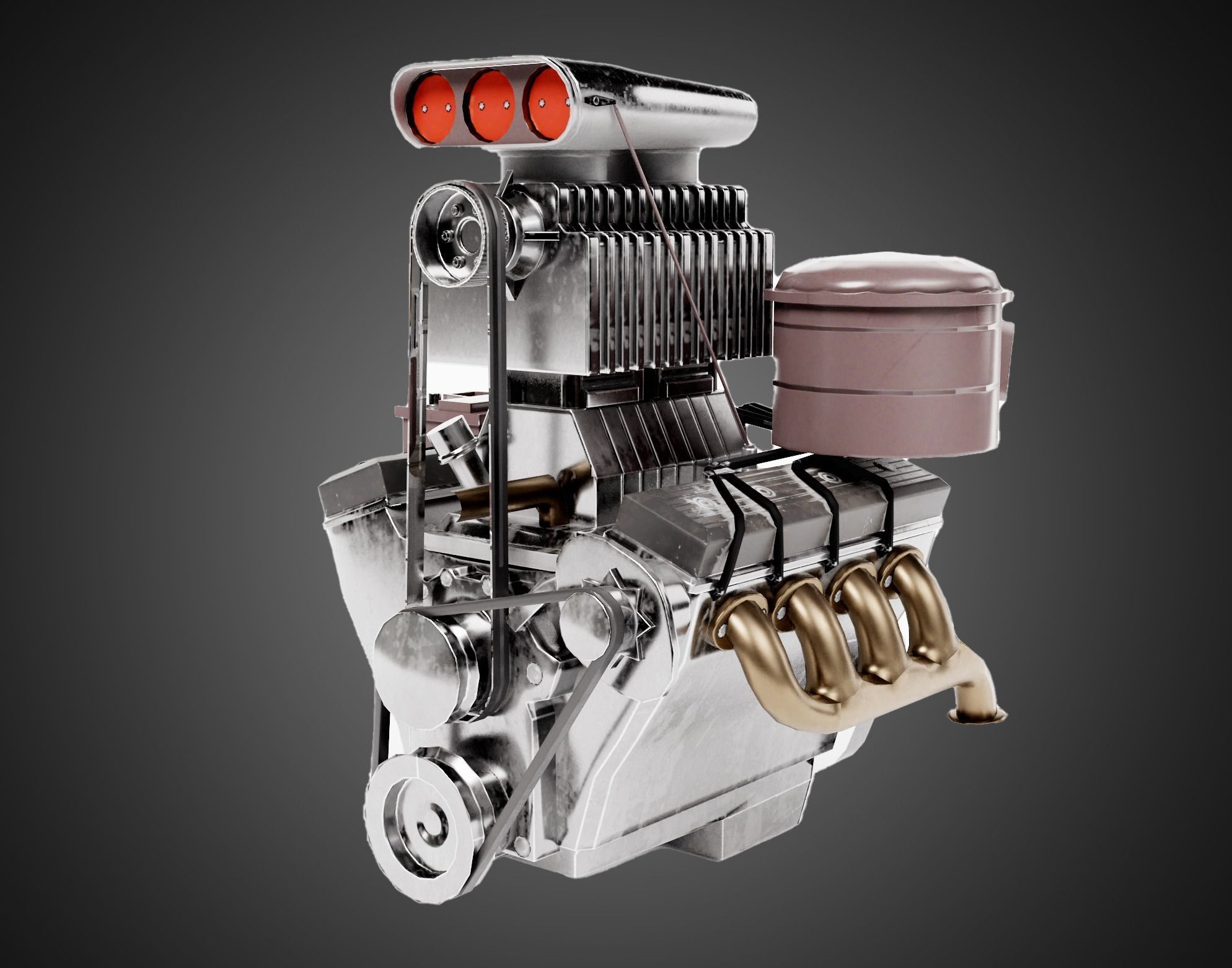 vintage car engine V8 turbocharged vehicle part da1 Low-poly 3D model_1