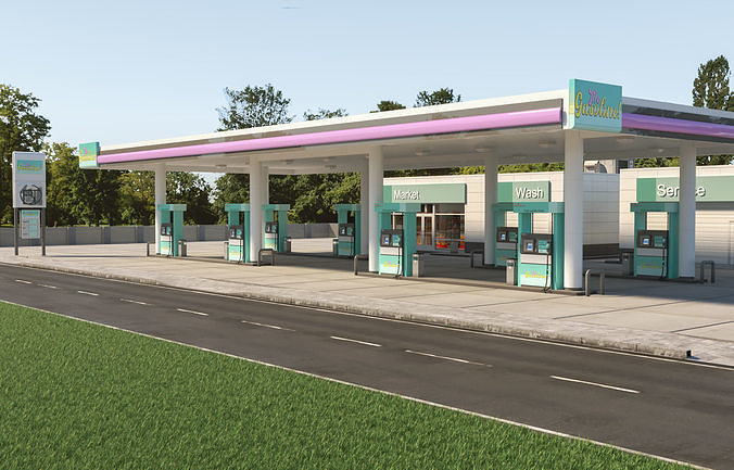 Realistic Low - Poly Gas Station 3D Model Low-poly 3D model