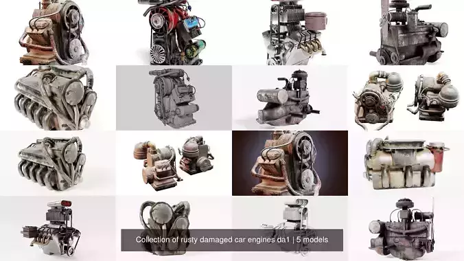 Collection of rusty damaged car engines da1 al5