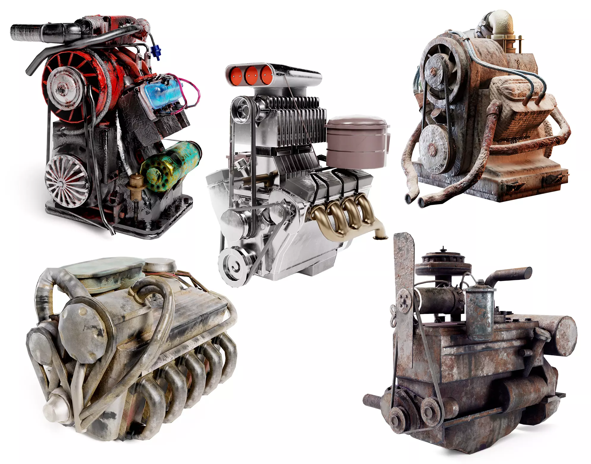 Collection of rusty damaged car engines da1 al5 _0