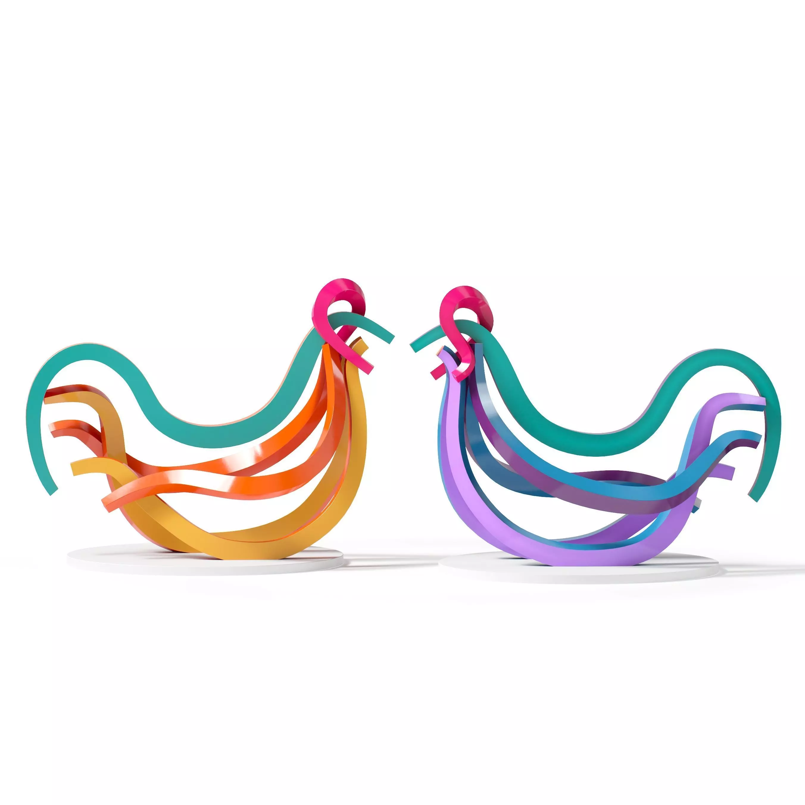 Two Roosters Statue 3D model_0