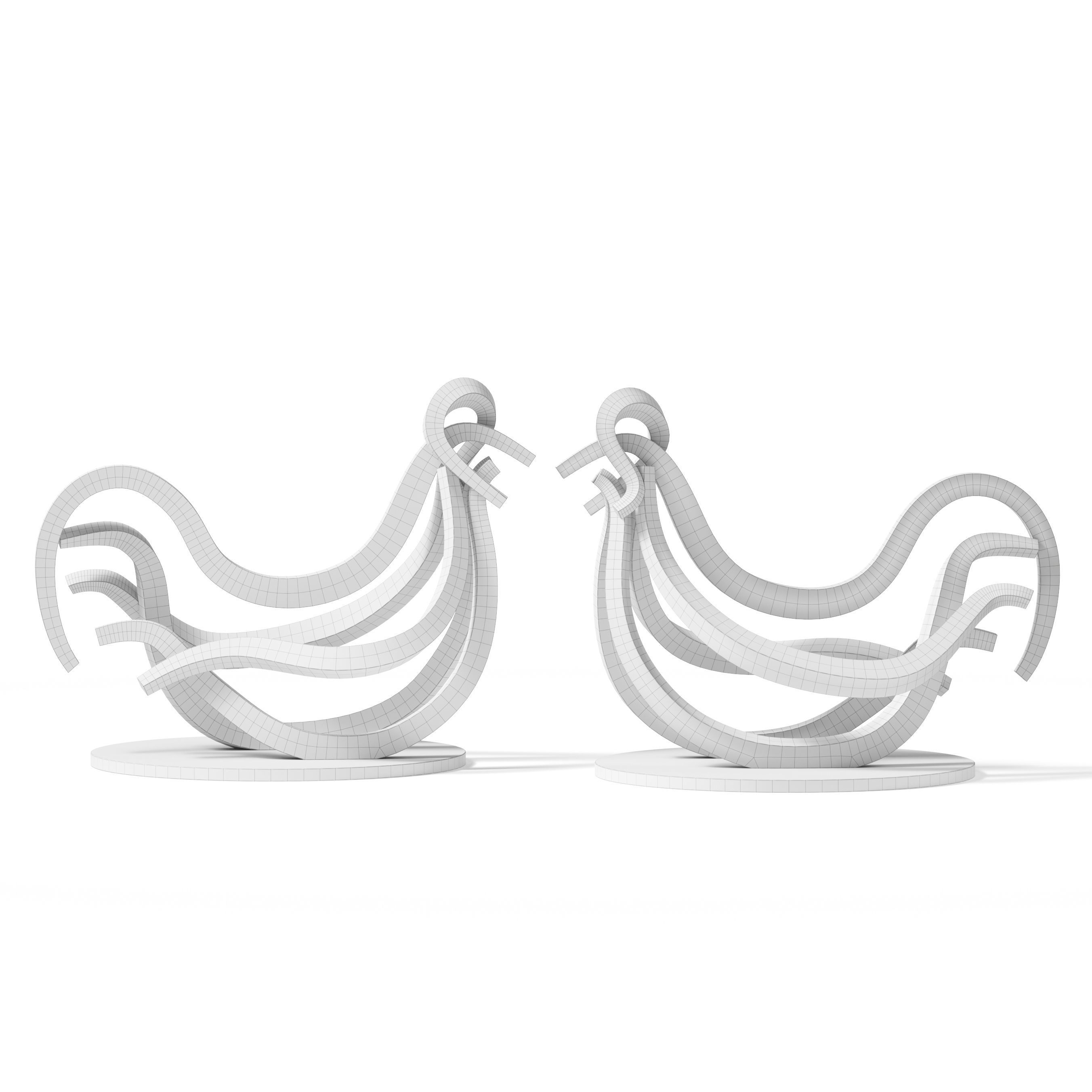 Two Roosters Statue 3D model_1