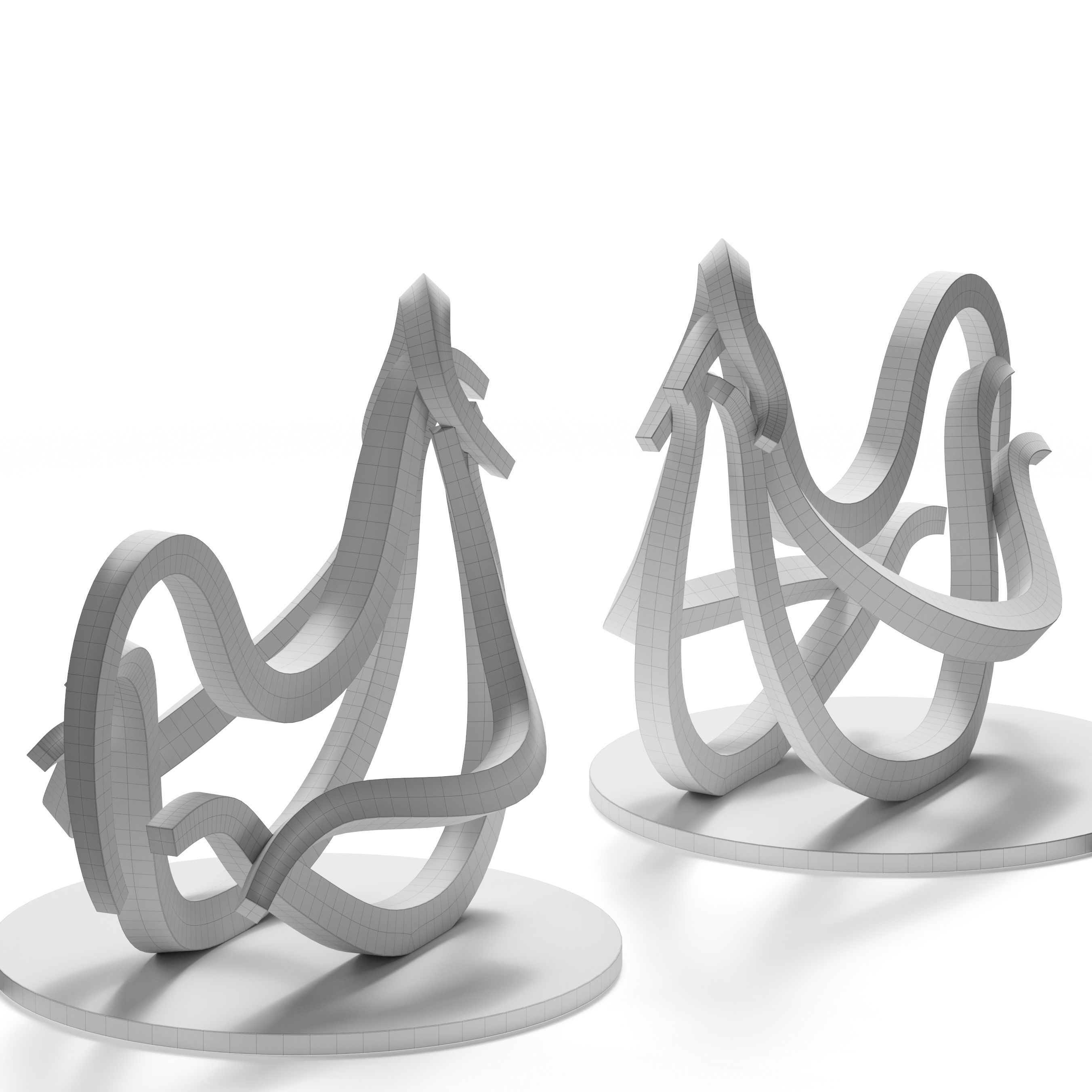 Two Roosters Statue 3D model_9