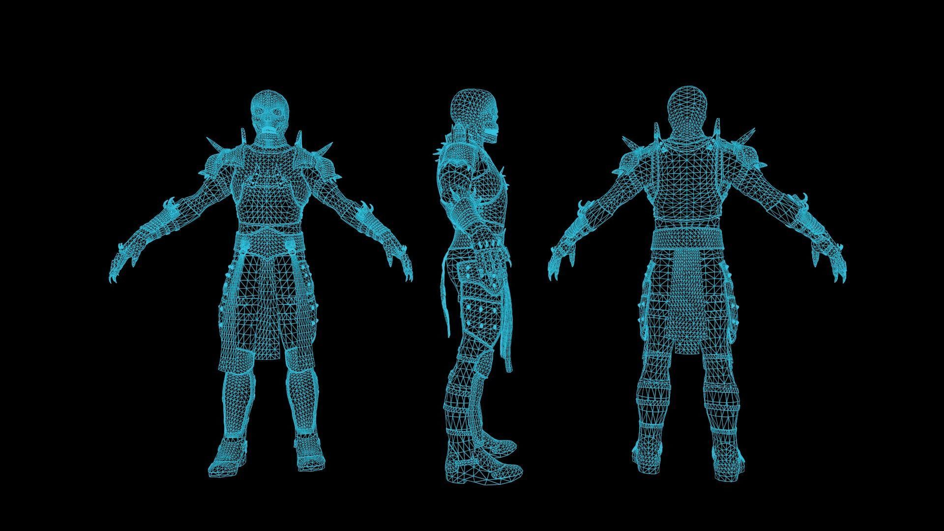Skeleton 1 wearing armor and holding sword Low-poly 3D model_6