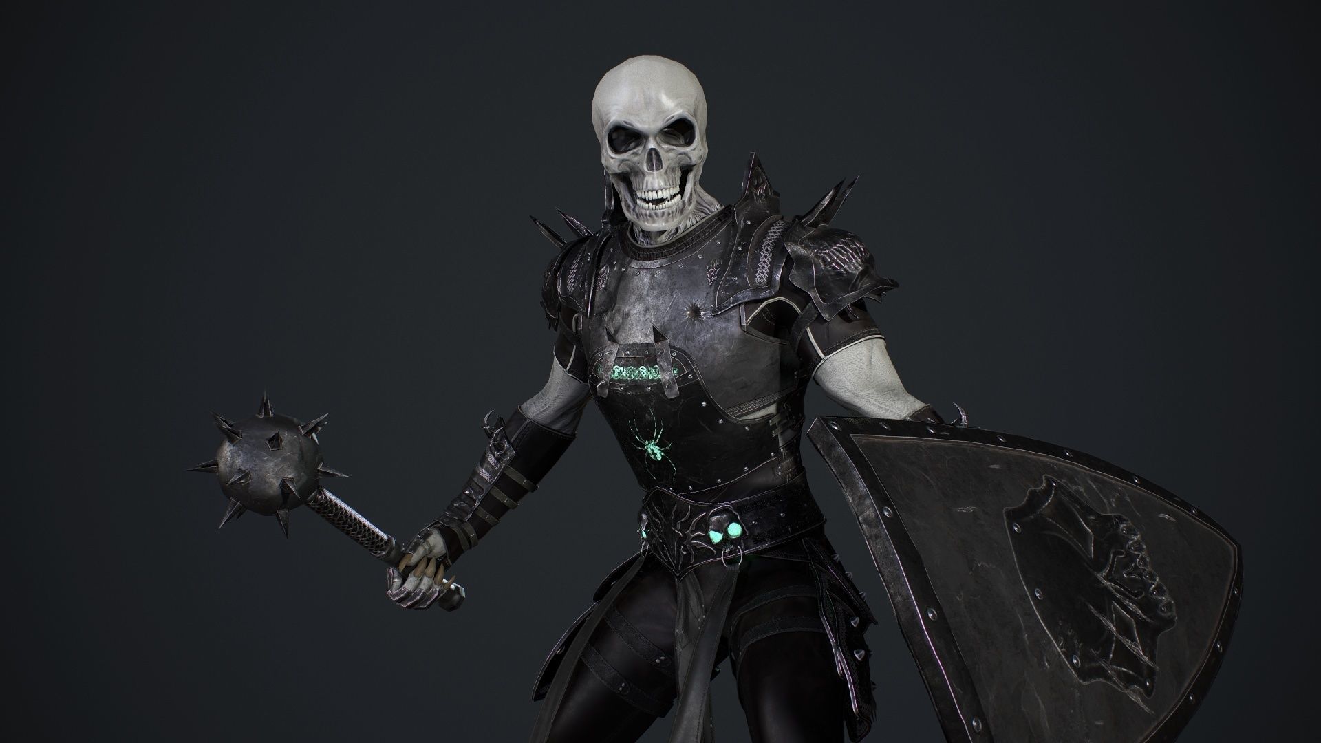 Skeleton 1 wearing armor and holding sword Low-poly 3D model_11