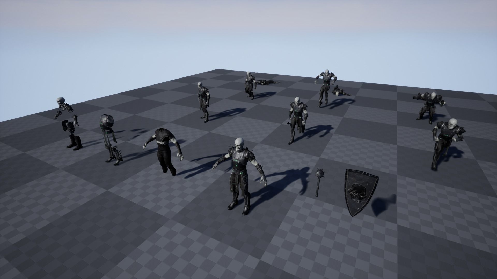 Skeleton 1 wearing armor and holding sword Low-poly 3D model_17