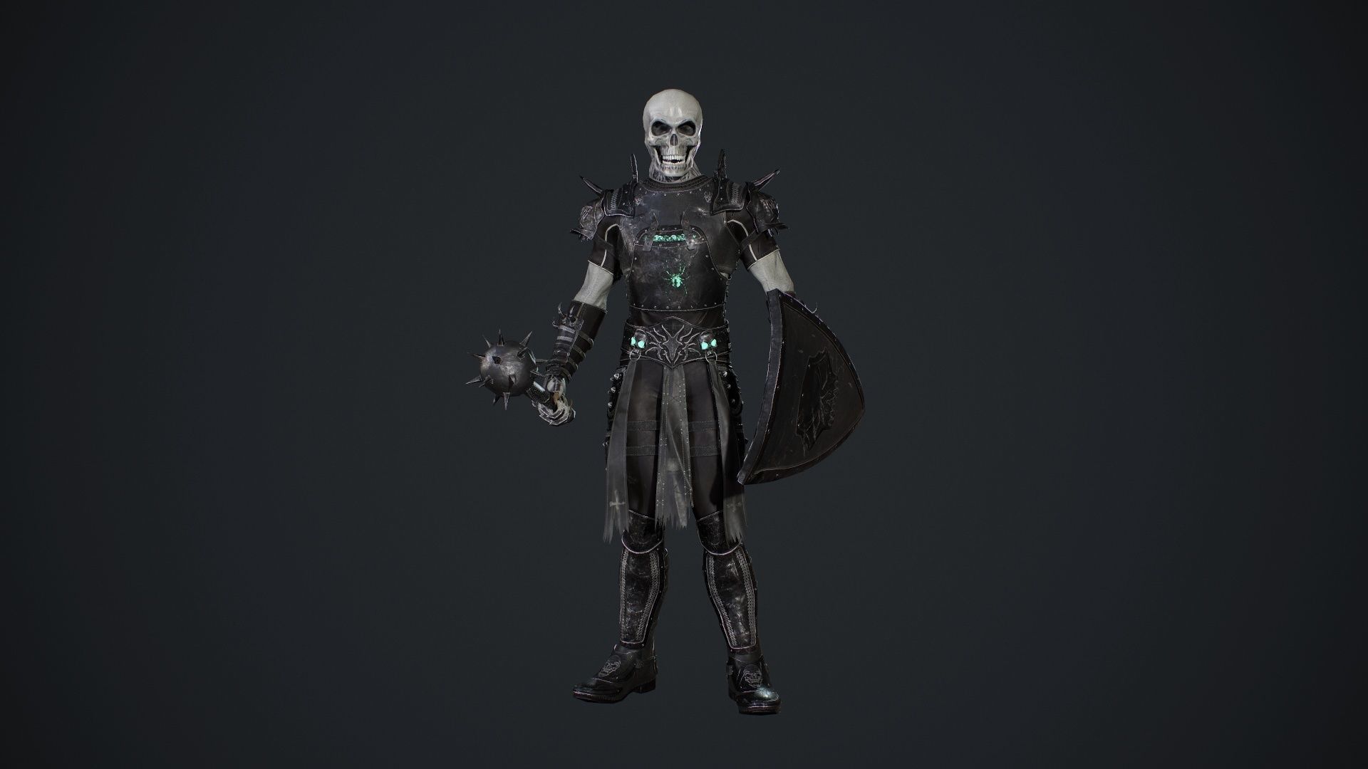 Skeleton 1 wearing armor and holding sword Low-poly 3D model_12