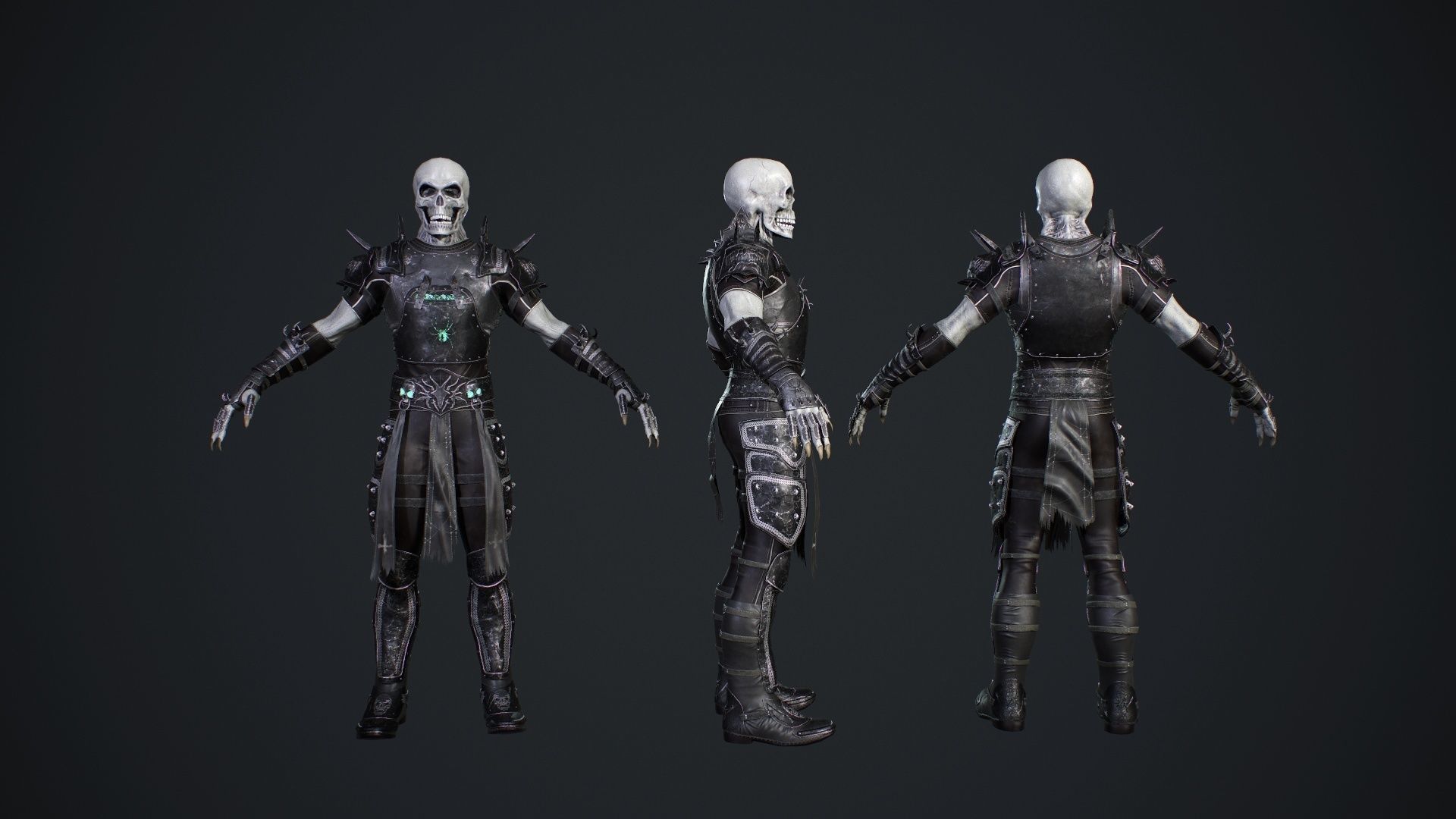 Skeleton 1 wearing armor and holding sword Low-poly 3D model_5