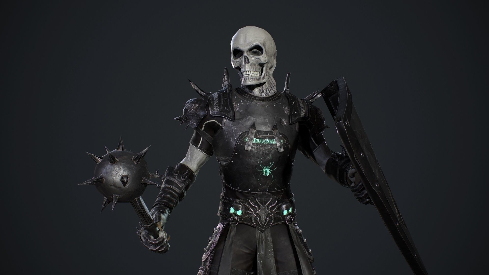Skeleton 1 wearing armor and holding sword Low-poly 3D model_4