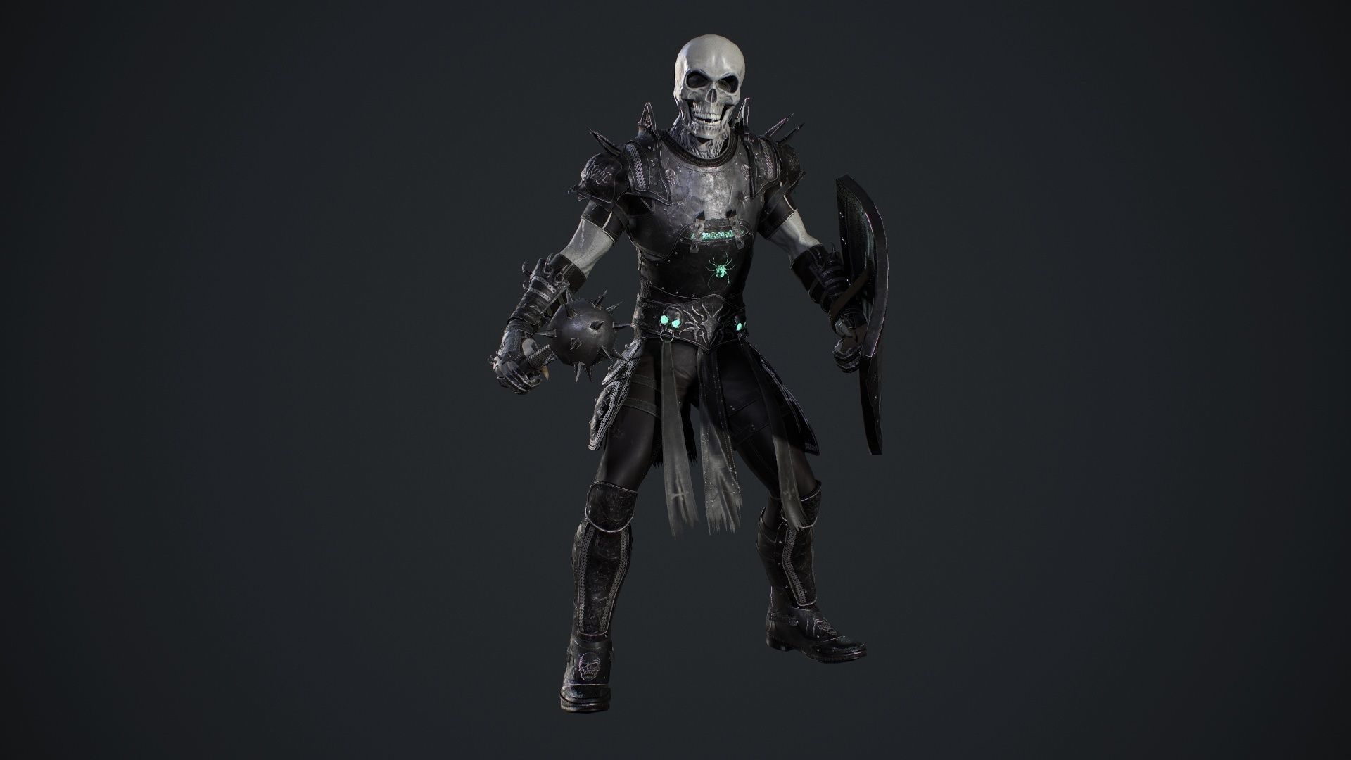 Skeleton 1 wearing armor and holding sword Low-poly 3D model_9