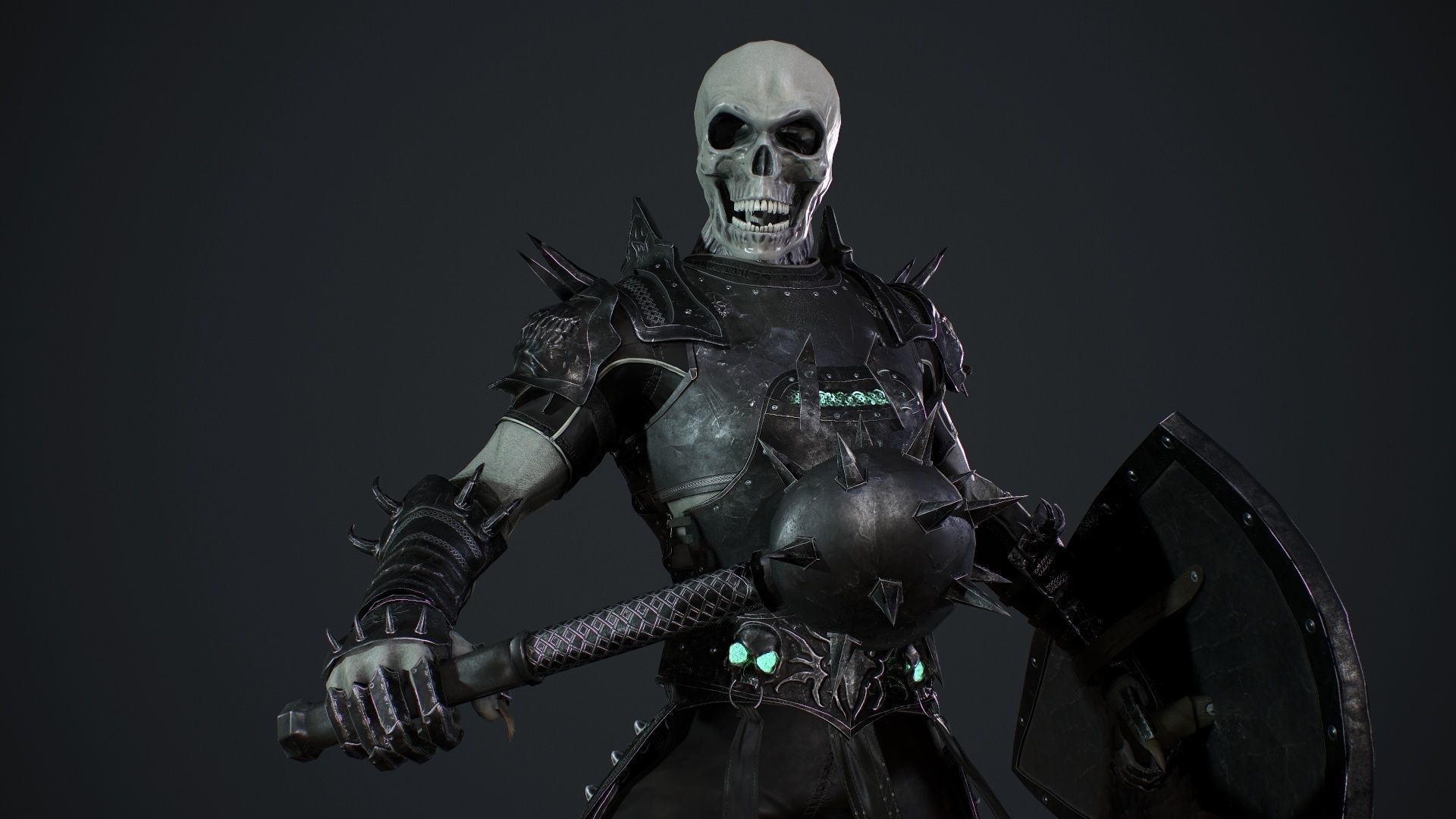 Skeleton 1 wearing armor and holding sword Low-poly 3D model_16