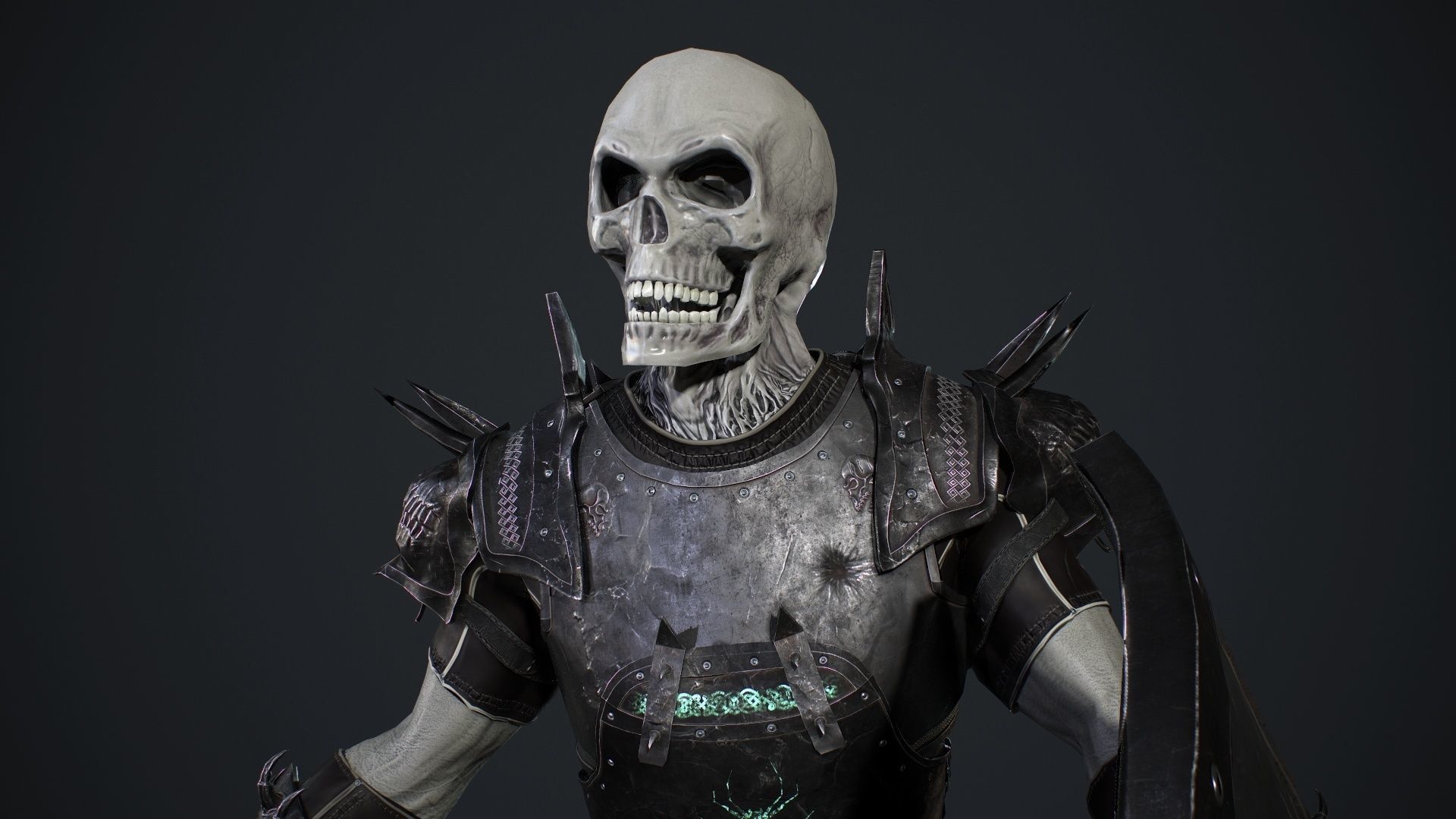 Skeleton 1 wearing armor and holding sword Low-poly 3D model_14