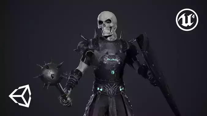 Skeleton 1 wearing armor and holding sword Low-poly 3D model