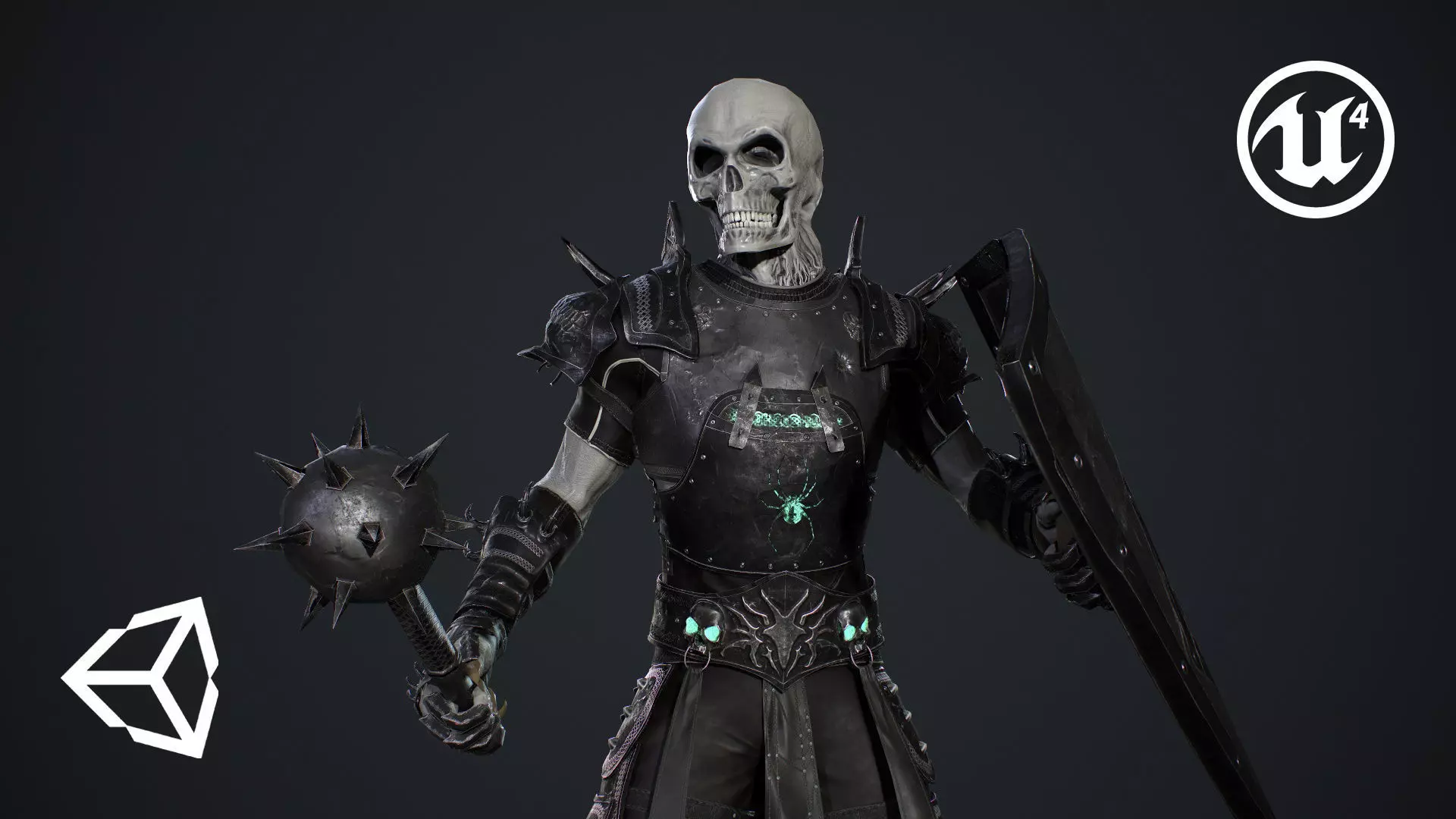 Skeleton 1 wearing armor and holding sword Low-poly 3D model_0